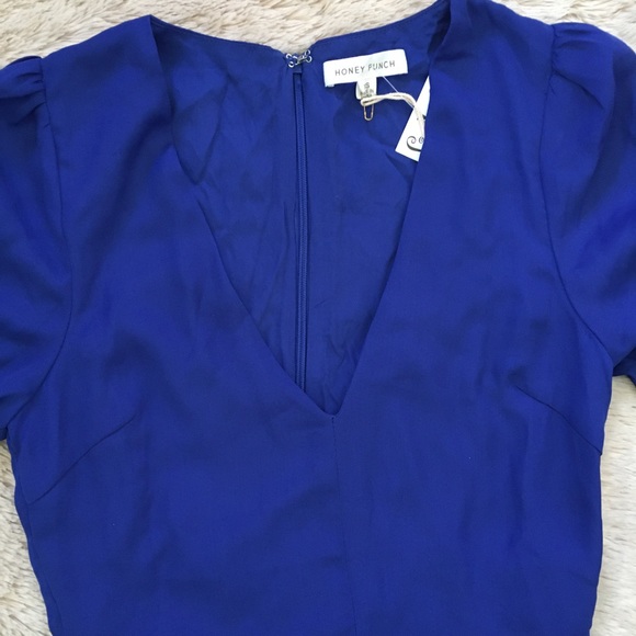 Honey Punch Purple V Neck Mini Dress Puffy Sleeves Size XS - Picture 2 of 8